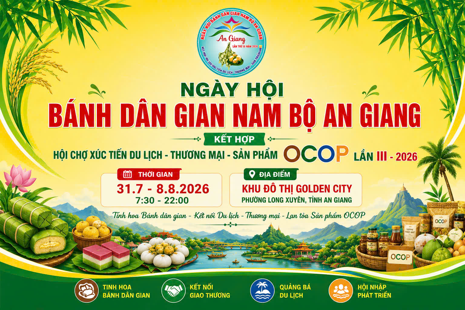 Ngày hội Bánh dân gian Nam Bộ - An Giang kết hợp hội chợ  xúc tiến du lịch, thương mại – sản phẩm OCOP lần thứ III năm 2026
