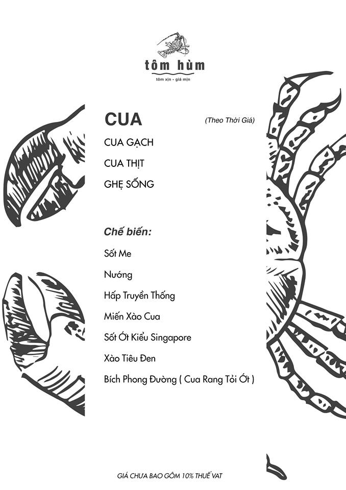 Menu Cua (Theo thời giá)