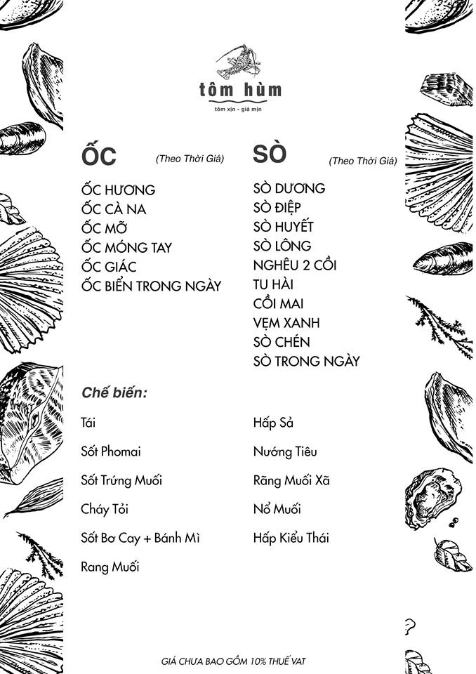 Menu Ốc-Sò (Theo thời giá)