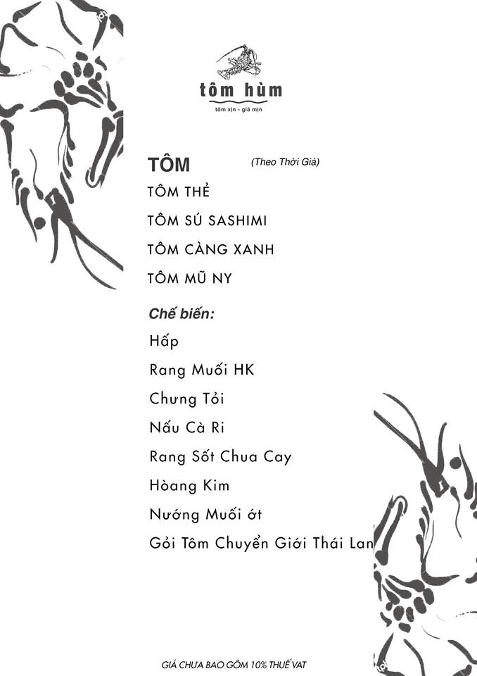 Menu Tôm (Theo thời giá)