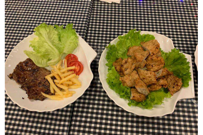 Bò Áp Chảo Và Chả Cá