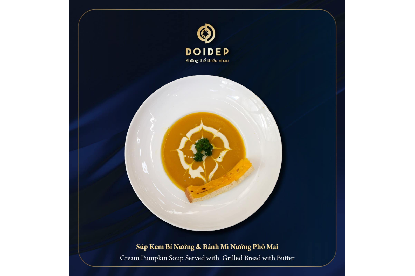 Súp kem bí nướng & bánh mì nướng phô mai