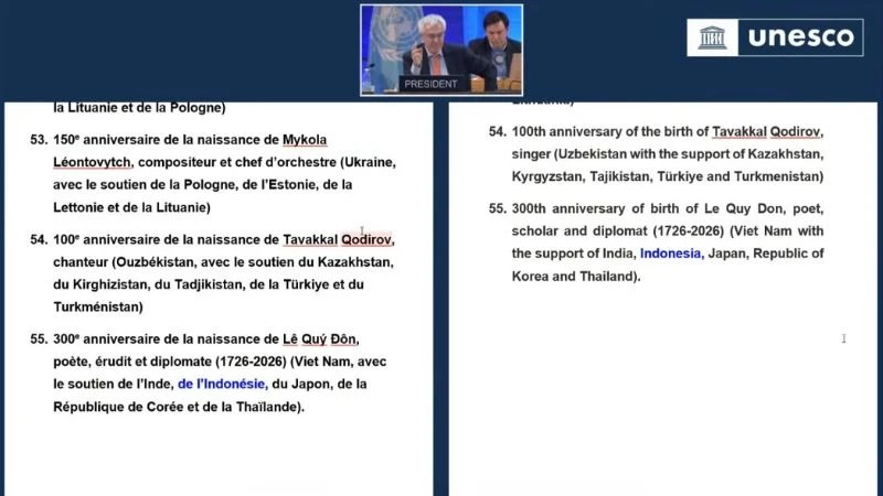 UNESCO phê duyệt khuyến nghị kỷ niệm 300 năm ngày sinh của danh nhân Lê Quý Đôn