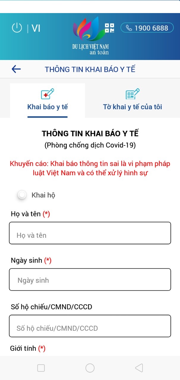 Tích hợp nội dung Tờ khai y tế theo quy định của Bộ Y tế vào ứng dụng Du lịch Việt Nam an toàn